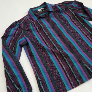 80's Paisley - Floral Mixed Stripes Button Up Chemisier Shirt Medium 8-10 Secrétaire