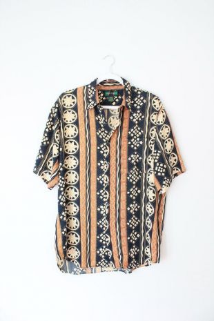 The Point vintage 70s Button Down Shirt Size Large, années 1980, 80, vintage, Paisley, Abstrac