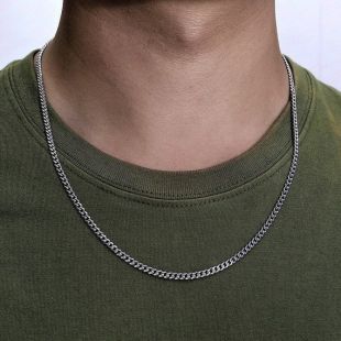 Silver Necklace Chain Choker Cuban Curb 3mm Acier inoxydable