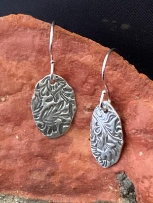Oval Fine Silver Earrings -Handmade Art Jewelry -Silver Dangle earrings-Gift for her-Dainty silver earrings-Earrings for women