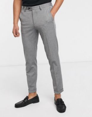Pantalon élégant à fines rayures - Gris