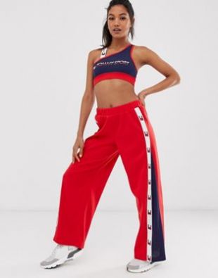 Sport flag tape wide leg trackpant in red