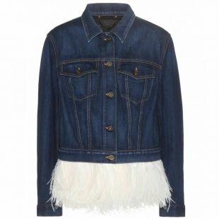 Burberry Prorsum Blue Denim Cropped Jacket w/ Ostrich Feather Trim IT 42 US 8 | eBay
