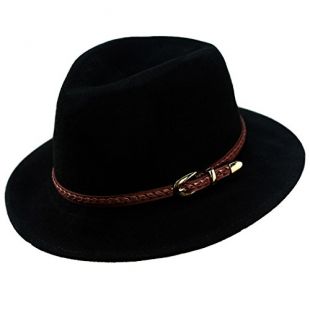 Wool Fedora Hat,Women’s Wide Brim Felt Panama Crushable Vintage Trilby with Leather Band