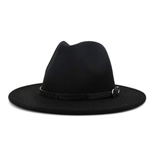 Gossifan Unisex Fashionable Wide Brim Glittering Black Belt Fedora Hat Z-Black