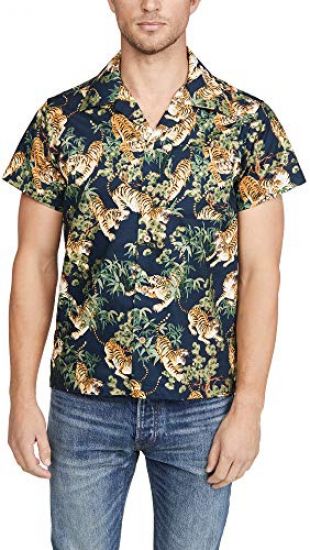 Naked Famous Denim Naked Famous Men S Japanese Tigers Aloha Shirt Japanese Tigers Navy