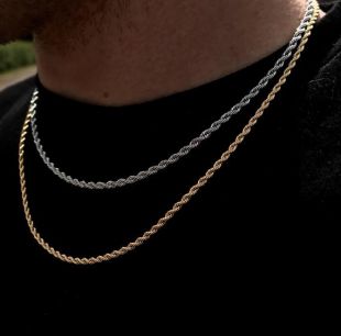 Silver Collier Chain Choker Rope Twisted Mens Stainless Steel Jewellery
