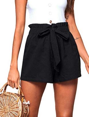 romwe - Casual Paperbag Elastic Waist Belted Loose Summer Beach Shorts ...