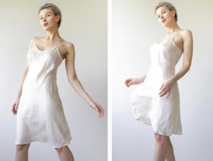 vintage blanc pur satin de soie minuscule robe de nuit strap slip robe S