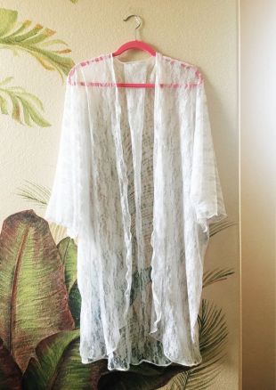 Blanc floral longue dentelle kimono, longue lingerie flowy style kimono robe