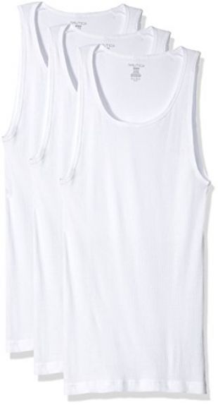 Nautica Men's 3-Pack Cotton Ribbed Tank Top, Pure White, Small