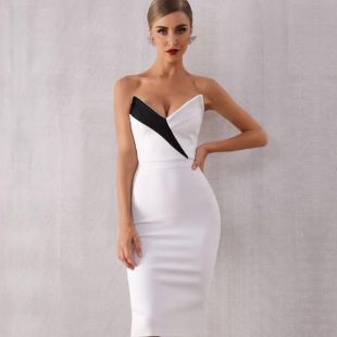 Robe de bandage sans manches sans bretelles à col en V.