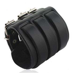 EVER FAITH 3 Layer Wide Belt Genuine Leather Men Wristband Black Bracelet Unisex Couple