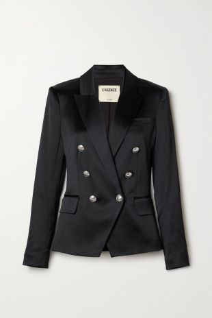 L'agence - Black Kenzie double-breasted satin blazer | L'Agence