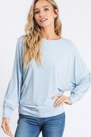 Dolman Long Sleeve Ribbed Top Avec ourlet bandé