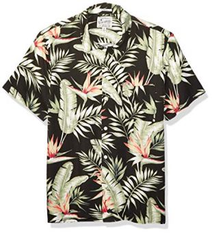 Men's Sunset Tencel Club Collar Shirt, Black Floral Print, L