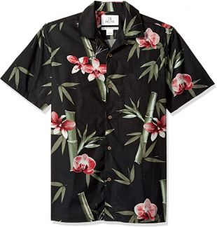 Men's Standard-Fit 100% Cotton Tropical Hawaiian Shirt, Black Pineapple, X-Small