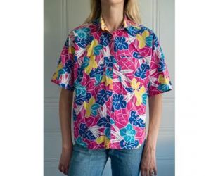 Vintage 80s Hawaiian Style Shirt,Womens Pink Hawaiian Shirt,Jaclyn Sport Shirt,Flower Pattern Hawaii,Tropical Shirt,Aloha,Made in USA,Size M
