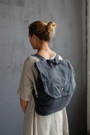 Sac à dos Dark Blue-Gray, Asphalt Gray, sac à dos en lin, sac à dos pour femmes, sac à dos en lin, sac en lin, sac à dos d’été, lin biologique