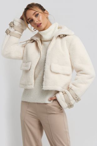 white teddy coat cropped