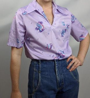 vintage des années 1970 Pastel Purple Floral Femme Polyester Chemisier