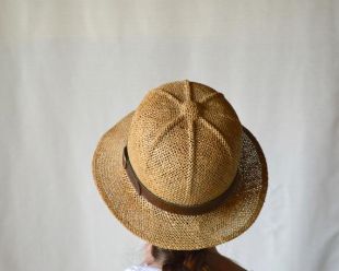 chapeau de safari de paille tissé vintage
