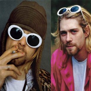 Kurt Cobain Round Oval Hommes Lunettes de soleil Femmes (fr) Cadre en plastique blanc avec objectif noir (fr) Vintage Look Shades (fr) Classique Gafas de Sol 90s Rétro