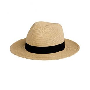 Sun Straw Fedora Beach Hat Fine Braid UPF50+ for Both Women Men (Medium, Beige)