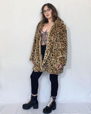 vintage 60s CHEETAH PRINT Leopard Tan Brown Faux Fur Oversized Coat Jacket // Western Biker Grunge // Medium / Large / XL