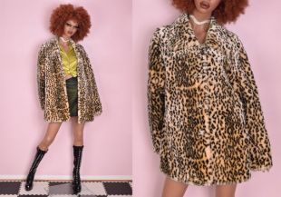 90s Y2K Animal Print Plush Coat/ XL/ Veste