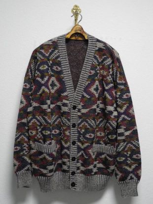 Missoni vintage Wool Alpaca Cardigan L/XL Grey Purple Red Aztec Pattern Made in Italy 90s Strickjacke Jacket Oversized