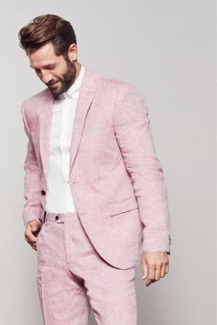 Men Linen costumes Plage d’été Party Wear 2 Piece Suits lin Pink One Button Suit