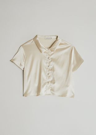 Which We Want Isla Cropped Button Up Shirt in Ivory