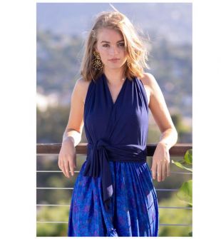 Navy Convertible Infinity Top, Convertible Wrap Top, Infinity Blouse, Organic Cotton Top, Bridesmaid Top, Jersey Wrap Top, Summer Sleeveless