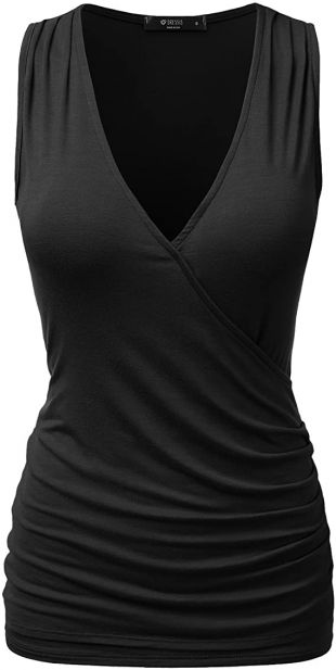 Womens Deep V-Neck Surplice Wrap Sleeveless Tank Top Black Large