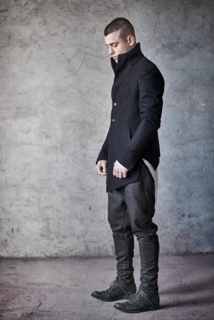Elongated High-Collar Jacket / Urban Mens Coat / Futuristic Wool Coat / Extravagant Mens Clothing / Mens Jacket par POWHA