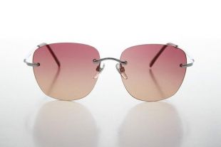 Rimless Tinted Lens Women's Square vintage 90s Lunettes de soleil - Fancy
