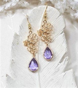 Boucles D'oreilles Pendantes En Or Blanc 9K (375/1000°) Avec Rivière De Zirconiums - Occasion Très Bon état
