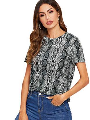 Women's Casual Snake Print Short Sleeve T Shirt Tee Tops Multicolor-1 L