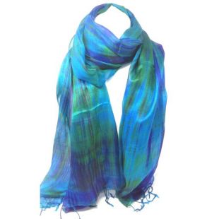 Écharpe 100% Bleu soie et Vert et Soie