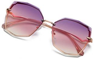 S.NOTIO Polygon Sunglasses for Women Fashion Designer Style Gradient octagon UV400 Geometric Lens Metal Frame Oversized (Purple gradient Pink)