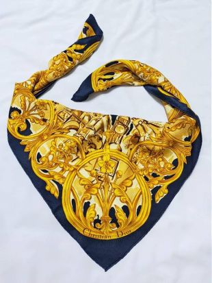 Christian Dior or/bleu bleu marine écharpe en soie 34 »