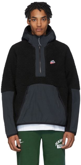 Black Sherpa Fleece Pullover Jacket