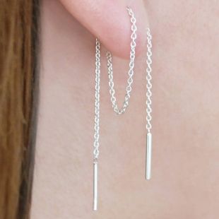 Boucles d’oreilles Silver Threader, Boucles d’oreilles à longue chaîne, Boucles d’oreilles Sterling Silver, Chain Threader, Boucle d’oreille Silver Chain, Chaîne Long Threader,LONG