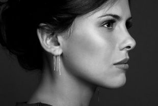 Or jaune 14 k vermeil enfileur polyvalent chaîne boucles d’oreilles, | Collection F E M M E de Haley Lebeuf