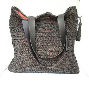 Sac fait à la main / Sac de raphia / sac de paille / sac noir / sac fourre-tout / Sac au crochet noir / sac de luxe Crocehet / sac d’été / sac de plage / sac occasionnel / cadeau pour elle
