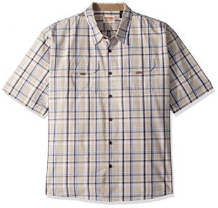 Wrangler Authentics Big and Tall Authentics Men's Big & Tall Short Sleeve Canvas Shirt, dark putty plaid, 3XL