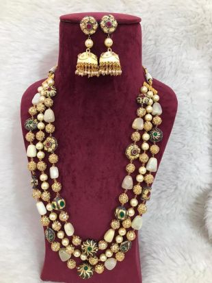 3 Collier de perles strand avec Jhumki Jadau Stone Bead Beaded Collier Bijoux