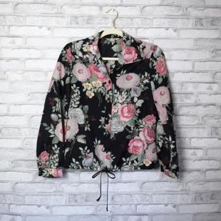 VTG 70's Black - Pink Floral Blouse // Leslie Fay // Blouse Bouton vers le bas
