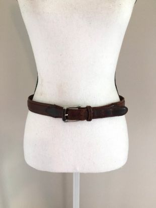 vintage Perry Ellis, 1990s Brown Leather Belt, ceinture en cuir des années 1990, ceinture en cuir preppy vintage, cuir brun châtaignier vintage
